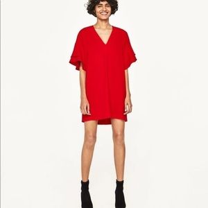 Red Zara Women dress with ruffle sleeve